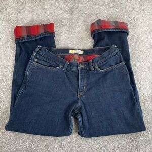 Carhartt Flannel Lined Jeans Womens 8 Short Straight Leg Plaid Blaine Blue
